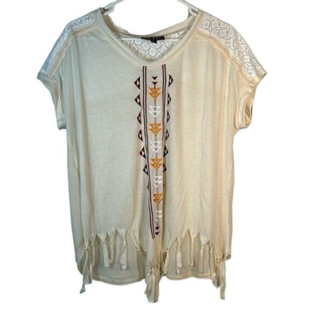 Cowgirl Up Embroider Cream S/S Western Wild West Lace Shirt Size XL EUC #1040-AZ